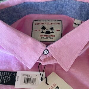 NWT Men’s Report Collection Pink Summer Linen Button-Down  S/S Shirt